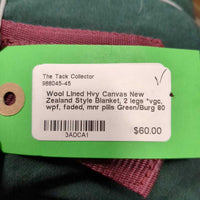 Wool Lined Hvy Canvas New Zealand Style Blanket, 2 legs *vgc, wpf, faded, mnr pills
