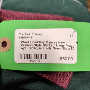 Wool Lined Hvy Canvas New Zealand Style Blanket, 2 legs *vgc, wpf, faded, mnr pills