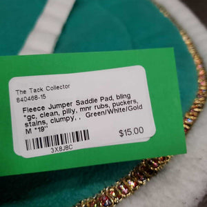Fleece Jumper Saddle Pad, bling *gc, clean, pilly, mnr rubs, puckers, stains, clumpy