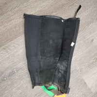 Hvy Suede Half Chaps, top buckle strap *gc/fair, faded, clumpy, dirty, frayed strap edges
