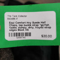 Hvy Suede Half Chaps, top buckle strap *gc/fair, faded, clumpy, dirty, frayed strap edges
