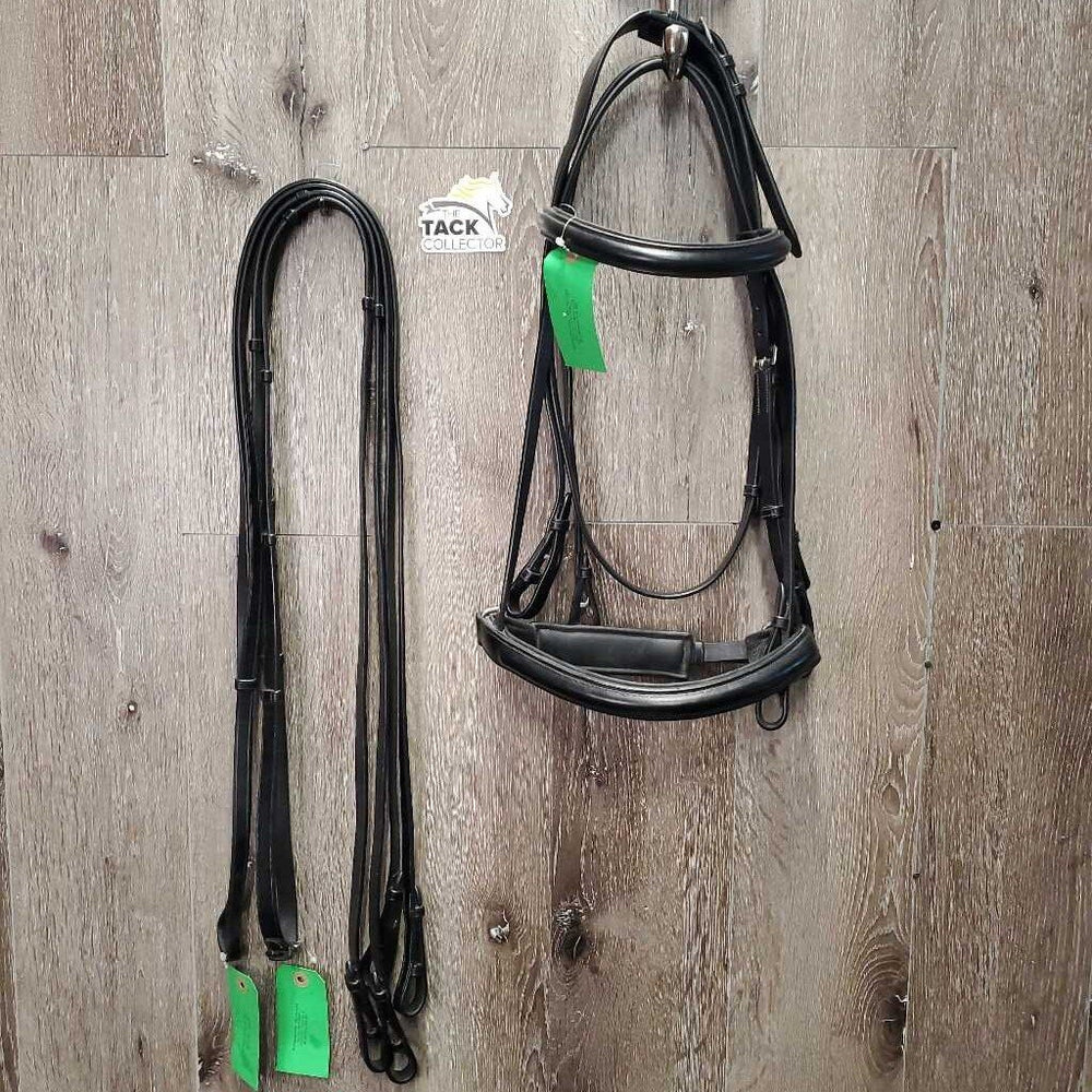 Rsd Padded Dressage Double Bridle, Crown Buckle, Notch & Curb Reins, Crank *like new/xc, clean, v.mnr creases & dust