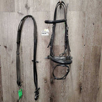 Rsd Padded Dressage Bridle, Crank, Flash, Buckles, Cotton Web Reins *vgc, clean, dirty reins, creases, residue, xholes, scrapes
