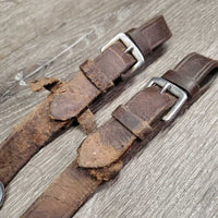 Cotton & Leather German Martingale Reins ONLY *gc, mnr dirt, chewed, rubs, torn keeper, stretched, loose stitching