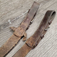 Cotton & Leather German Martingale Reins ONLY *gc, mnr dirt, chewed, rubs, torn keeper, stretched, loose stitching
