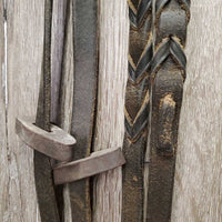 Rsd Padded Bridle, Braided Reins *gc/fair, v.dirty, NO flash, older, dry, stiff, scrapes, tight keepers

