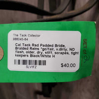 Rsd Padded Bridle, Braided Reins *gc/fair, v.dirty, NO flash, older, dry, stiff, scrapes, tight keepers
