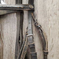 Rsd Bridle, Plain Reins *fair, v.dirty, stiff, dry, tight keepers, scrapes, rubs, NO flash
