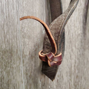 Rolled Leather & Silver Western Headstall, Reins, 5" Loose Ring Bit *vgc, clean, mnr creases, dusty, scratches & residue, loose keeper, mnr stiff & dry