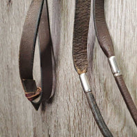 Rolled Leather & Silver Western Headstall, Reins, 5" Loose Ring Bit *vgc, clean, mnr creases, dusty, scratches & residue, loose keeper, mnr stiff & dry
