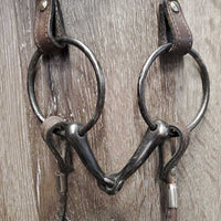 Rolled Leather & Silver Western Headstall, Reins, 5" Loose Ring Bit *vgc, clean, mnr creases, dusty, scratches & residue, loose keeper, mnr stiff & dry