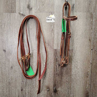 Double Stitch Western Headstall, Split Reins, Loops, Laces *like new, end: chewed, trimmed? & xholes

