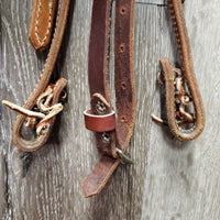 Double Stitch Western Headstall, Split Reins, Loops, Laces *like new, end: chewed, trimmed? & xholes
