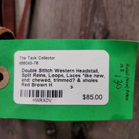 Double Stitch Western Headstall, Split Reins, Loops, Laces *like new, end: chewed, trimmed? & xholes