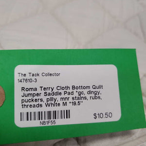 Terry Cloth Bottom Quilt Jumper Saddle Pad *gc, dingy, puckers, pilly, mnr stains, rubs, threads
