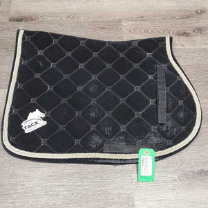 Quilt Velvet Jumper Saddle Pad, 2x piping *gc, clean, v. rubbed, peeled, faded, holey edges, mnr hair, puckers
