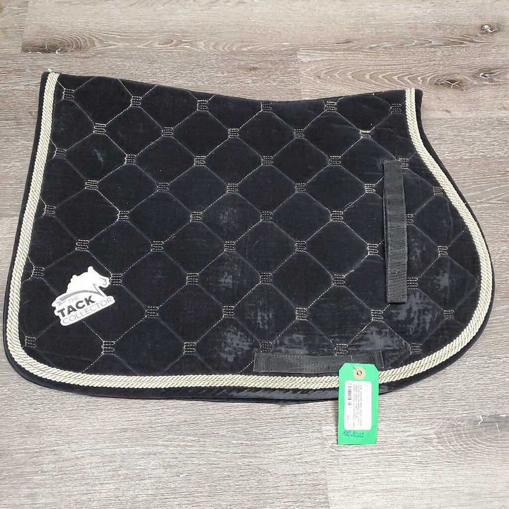Quilt Velvet Jumper Saddle Pad, 2x piping *gc, clean, v. rubbed, peeled, faded, holey edges, mnr hair, puckers