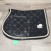 Quilt Velvet Jumper Saddle Pad, 2x piping *gc, clean, v. rubbed, peeled, faded, holey edges, mnr hair, puckers
