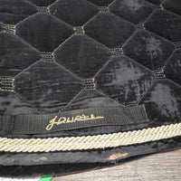 Quilt Velvet Jumper Saddle Pad, 2x piping *gc, clean, v. rubbed, peeled, faded, holey edges, mnr hair, puckers