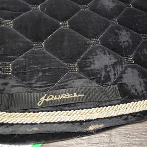 Quilt Velvet Jumper Saddle Pad, 2x piping *gc, clean, v. rubbed, peeled, faded, holey edges, mnr hair, puckers