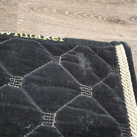 Quilt Velvet Jumper Saddle Pad, 2x piping *gc, clean, v. rubbed, peeled, faded, holey edges, mnr hair, puckers