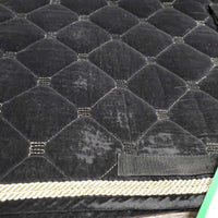 Quilt Velvet Jumper Saddle Pad, 2x piping *gc, clean, v. rubbed, peeled, faded, holey edges, mnr hair, puckers
