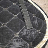 Quilt Velvet Jumper Saddle Pad, 2x piping *gc, clean, v. rubbed, peeled, faded, holey edges, mnr hair, puckers