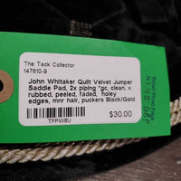 Quilt Velvet Jumper Saddle Pad, 2x piping *gc, clean, v. rubbed, peeled, faded, holey edges, mnr hair, puckers
