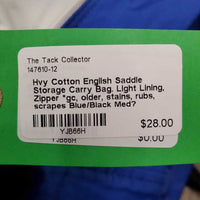 Hvy Cotton English Saddle Storage Carry Bag. Light Lining, Zipper *gc, older, stains, rubs, scrapes, marker
