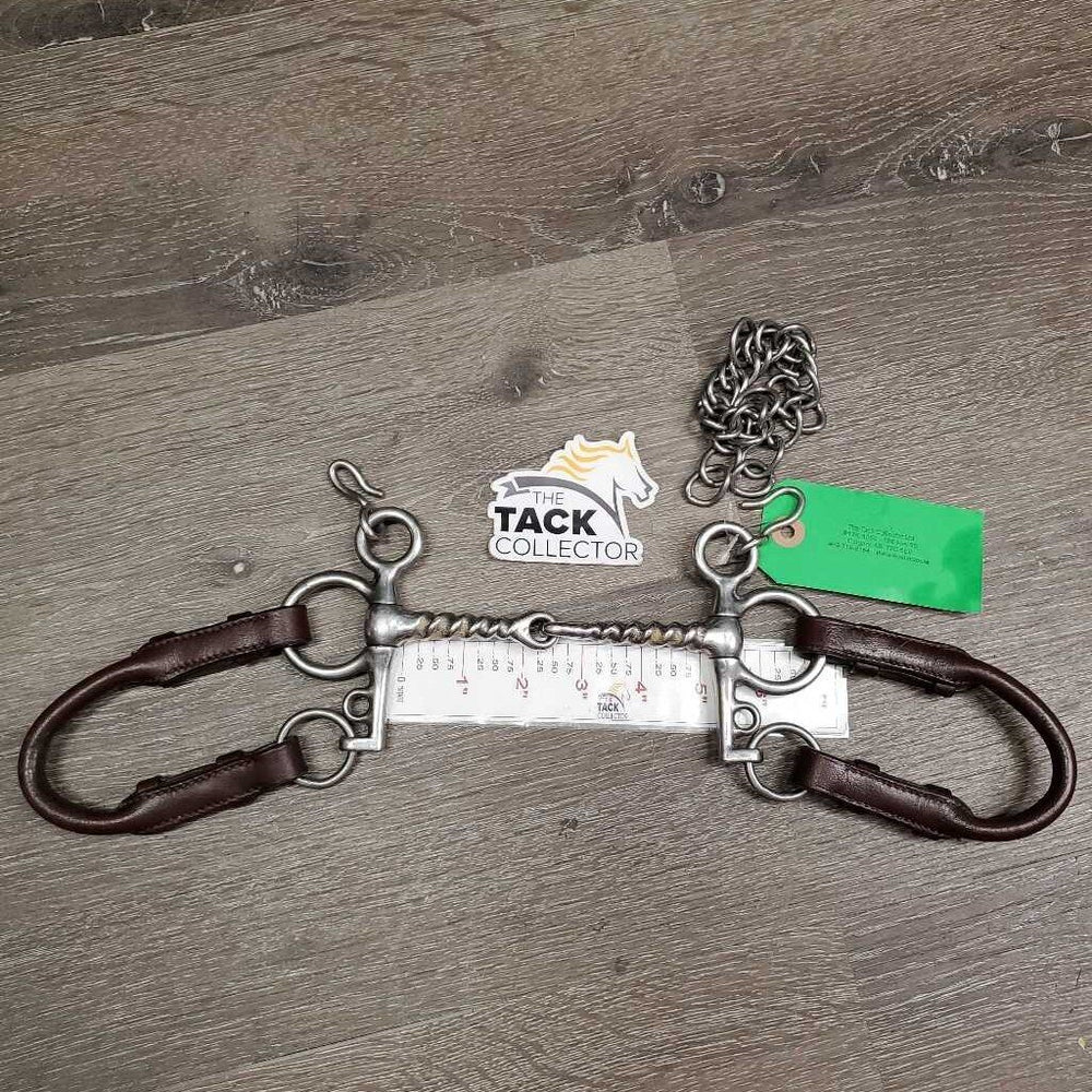 SS Corkscrew Pelham Bit, 2x Leather Convertors, Chain *vgc, clean, stains?residue, scuffs