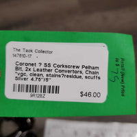 SS Corkscrew Pelham Bit, 2x Leather Convertors, Chain *vgc, clean, stains?residue, scuffs
