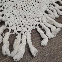 Light Crochet Fly Veil Ear Bonnet, fringe, string *vgc, clean, loose threads, stains, older
