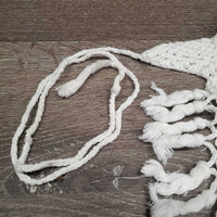 Light Crochet Fly Veil Ear Bonnet, fringe, string *vgc, clean, loose threads, stains, older
