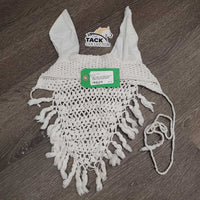 Light Crochet Fly Veil Ear Bonnet, fringe, string *vgc, clean, loose threads, stains, older
