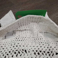 Light Crochet Fly Veil Ear Bonnet, fringe, string *vgc, clean, loose threads, stains, older
