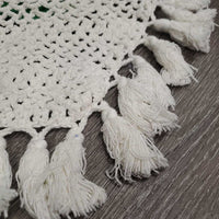 Hvy Crochet Fly Veil Ear Bonnet, Fringe, string *vgc/xc, older, clean, mnr stain
