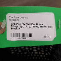 Crochet Fly Veil Ear Bonnet, Fringe *gc, dirty, faded, stains, older
