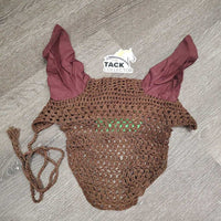 Light Crochet Fly Veil Ear Bonnet, string *xc/like new, older, knots
