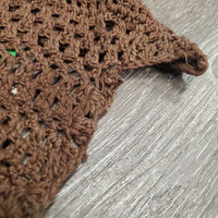 Light Crochet Fly Veil Ear Bonnet, string *xc/like new, older, knots
