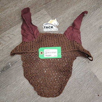 Light Crochet Fly Veil Ear Bonnet, string *xc/like new, older, knots
