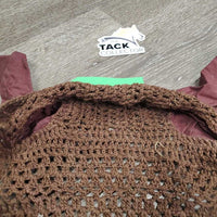 Light Crochet Fly Veil Ear Bonnet, string *xc/like new, older, knots
