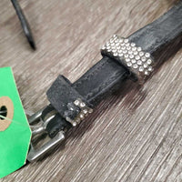 2 Leather Spur Straps, Bling *gc, clean, dents, missing & peeled bling, rubs, loose & stretched keepers
