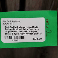 Rsd Padded Monocrown Bridle, Buckles,Braided Reins *vgc, mnr dirty seams, creases, scrapes, dents & rubs, tight keeper

