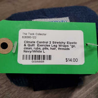 2 Stretchy Elastic & Quilt Exercise Leg Wraps *gc, clean, rubs, pills, hair, threads
