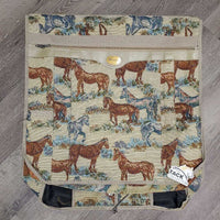 "Amazon" Hvy Duty Tapestry Garment Bag "Horses" *gc, older, clean, mnr rubs & loose threads, "split" ring, NO Shoulder Strap
