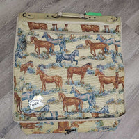 "Amazon" Hvy Duty Tapestry Garment Bag "Horses" *gc, older, clean, mnr rubs & loose threads, "split" ring, NO Shoulder Strap
