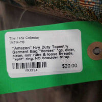 "Amazon" Hvy Duty Tapestry Garment Bag "Horses" *gc, older, clean, mnr rubs & loose threads, "split" ring, NO Shoulder Strap
