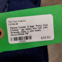 Fleece Cooler, 2 legs "Pony Club Champ" *gc, clean, mnr hair, pills, threads, rubs, v. mnr holes
