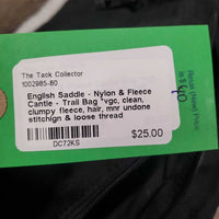 English Saddle - Nylon & Fleece Cantle - Trail Bag *vgc, clean, clumpy fleece, hair, mnr undone stitchign & loose thread
