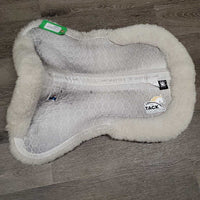 Dressage Sheepskin Quilt Half Pad, rolled edges *vgc, clean, stain, cut tabs, mnr dingy, hair, clumpy, rubs, tear
